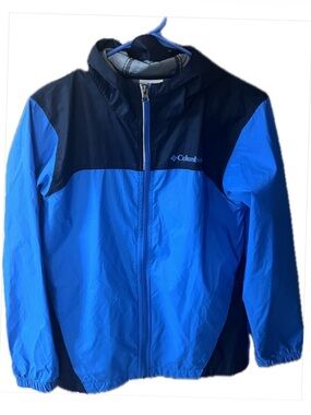 COLUMBIA Bright Blue and Navy Hooded Windbreaker Unisex Kids Sz L(14-16) NWOT